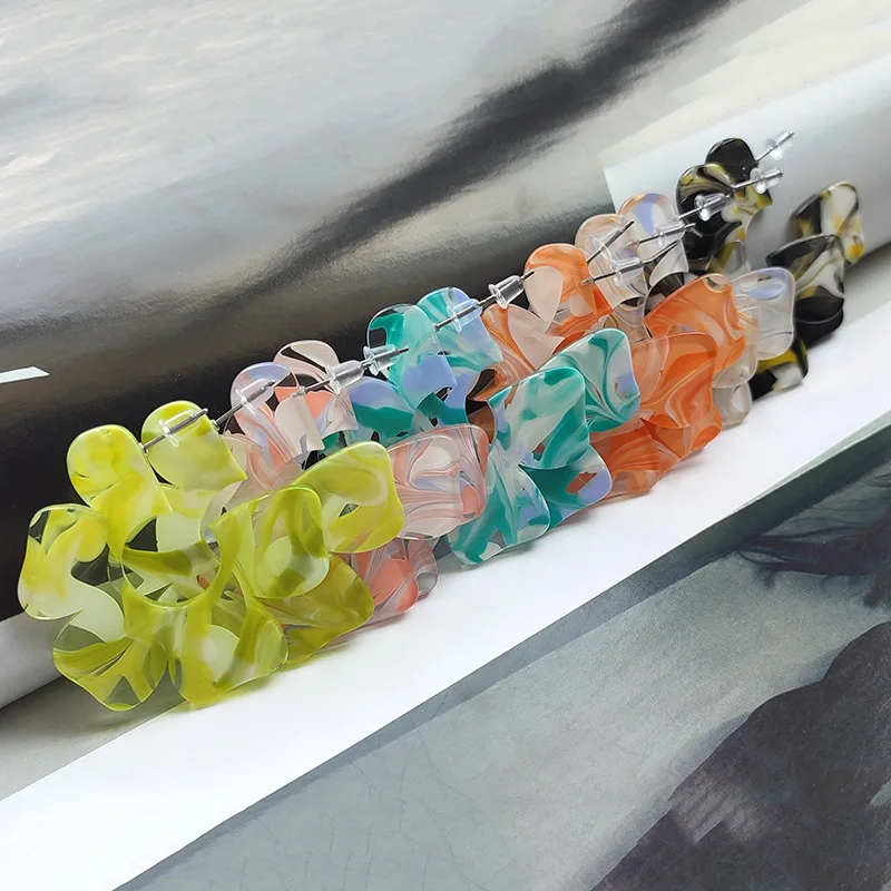 

Trend Fashion Camouflage Color Matching Multi-color Acid Board Flower Petals Earrings Large Exaggerated Jewelry Valentines Day