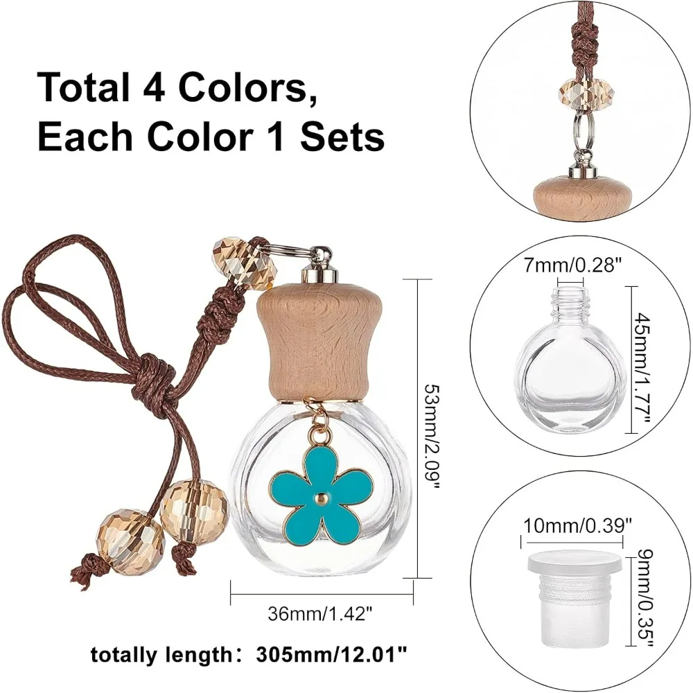 4 Colors Hanging Perfume Bottle 8ml Flower Pattern Air Freshener Bottles Refillable Essential Oil Scent Diffuser for Cars