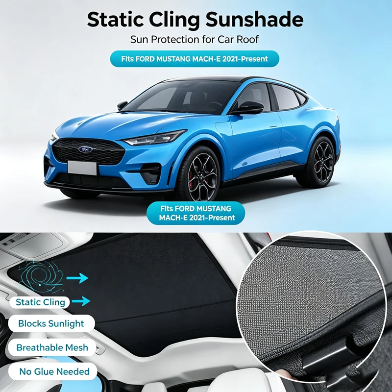 Car Sunroof Sunshade Cover For FORD MUSTANG MACH E 2021-2026 Colorful Ice Nano Heat Insulation Skylight Anti-UV Auto Accessories