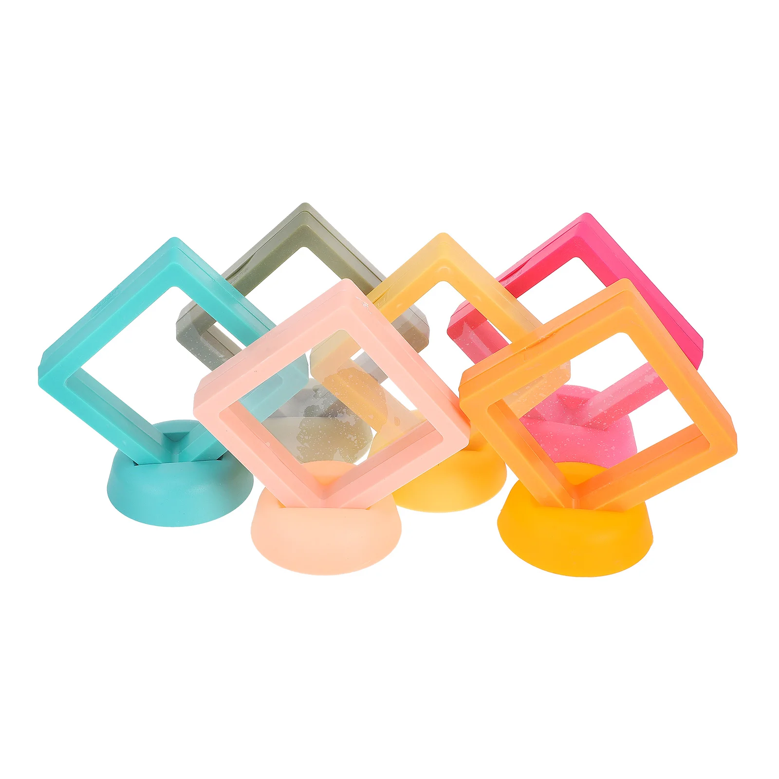 

6 Pcs Display Box 7x7x2cm Green Yellow Blue Pink Orange Clear Modern Jewelry Holder Floating Frame Storage