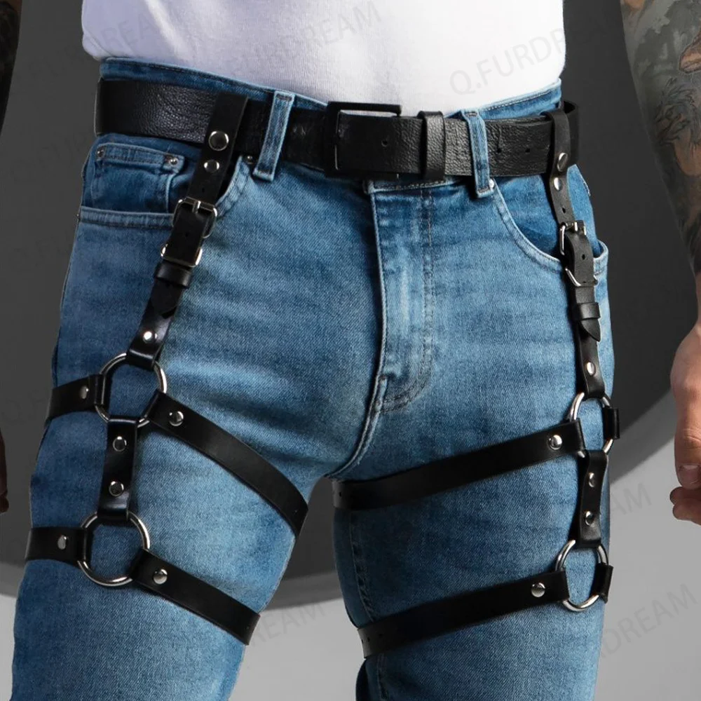 Sexy Leather Leg Harness Man Punk Stlye Thigh Harness Fetish Bondage Lingerie Waist To Leg Rave Festival Clothes Accessories