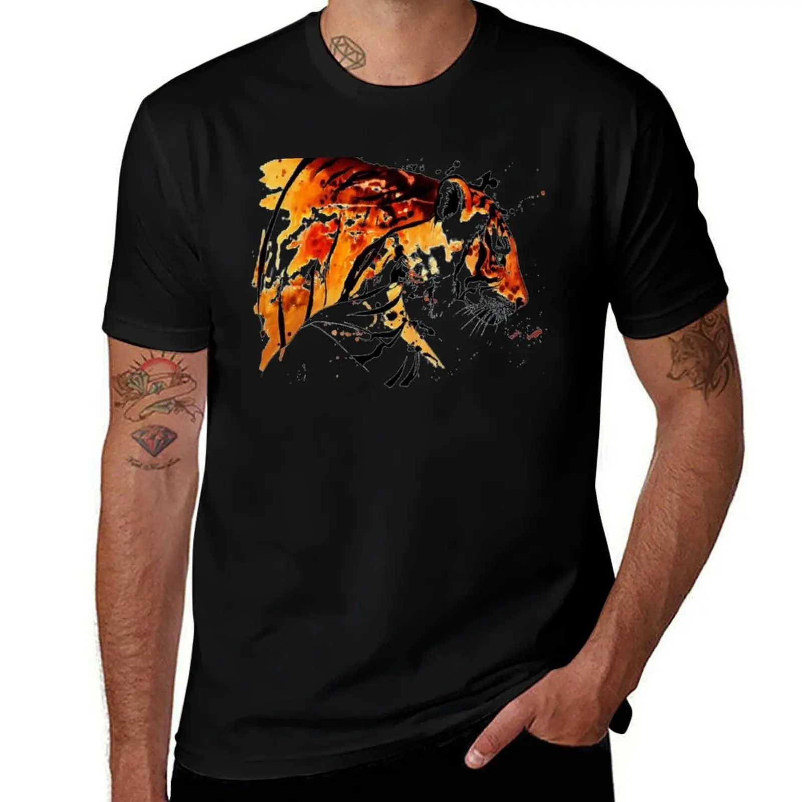 Bengal Tiger in Abstract Watercolour T-Shirt Summer Casual Loose T-Shirt
