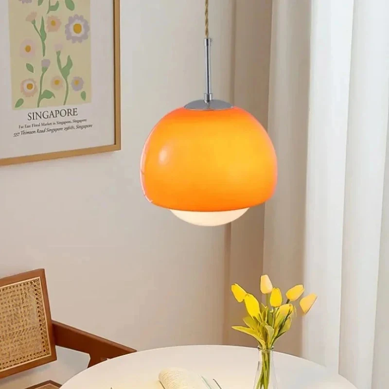 

Vintage Orange Mushroom Pendant Light Modern Glass Hanging Lamp Base Light Kitchen Bedroom Bedside Home Decor