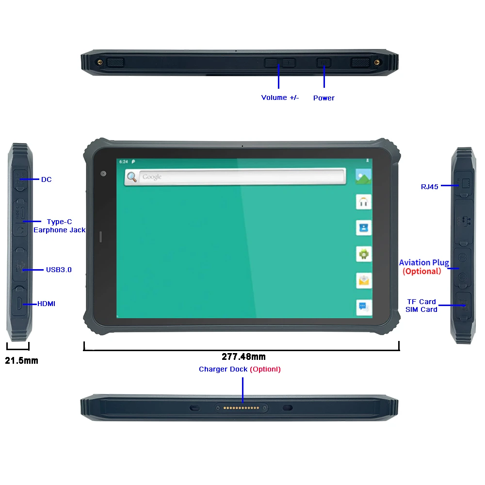 10.1 Inch Sunlight Readable Tablet PC With RJ45 1000Nits K10M Android Waterproof MTK6771 6GB RAM 128GBROM NFC 4G UHF RFID HDMI