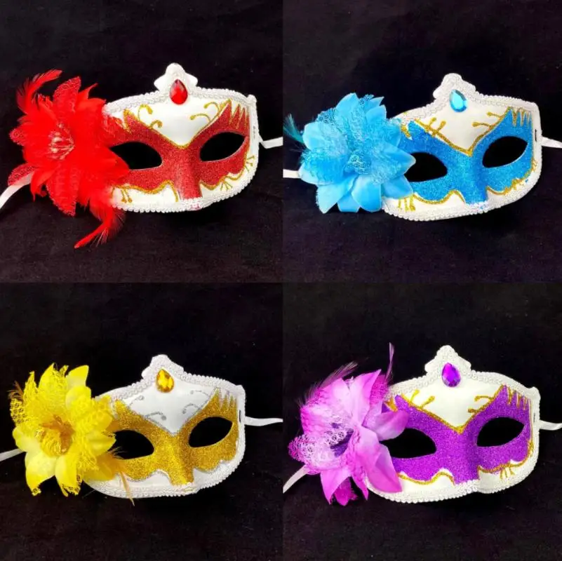 

20pcs Halloween Flower Glitter Mask Party Feather Gem Women Half Face Eyemask Fancy Dress Carnival Prom Ball Accessory