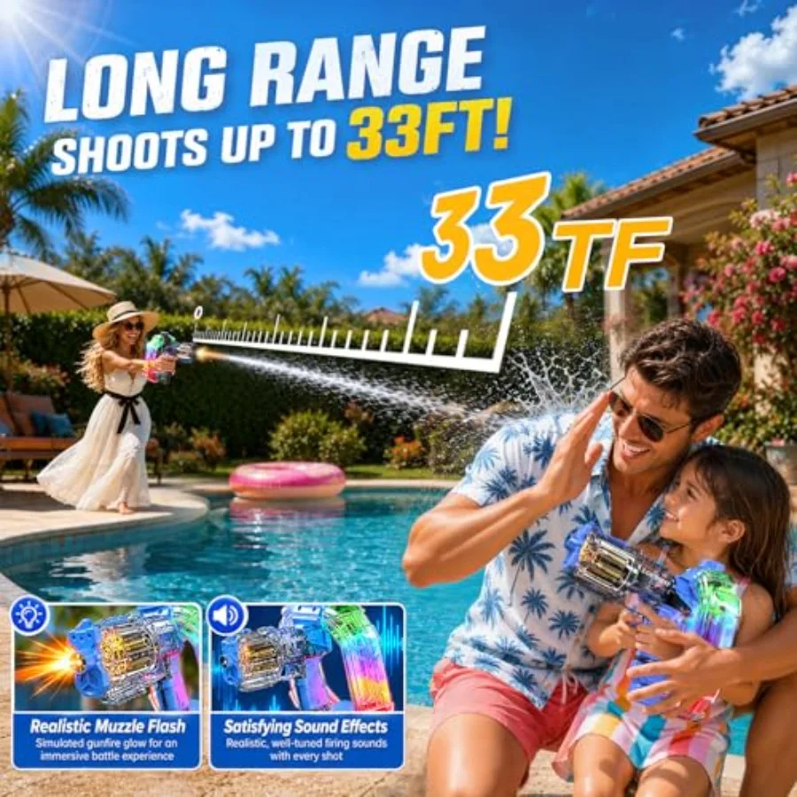 2Pack Electric Water Guns for Adults, 2026 Automatic Water Gun Revolver with Spinning Cylinder and Muzzle Flash, 900cc Large Wa
