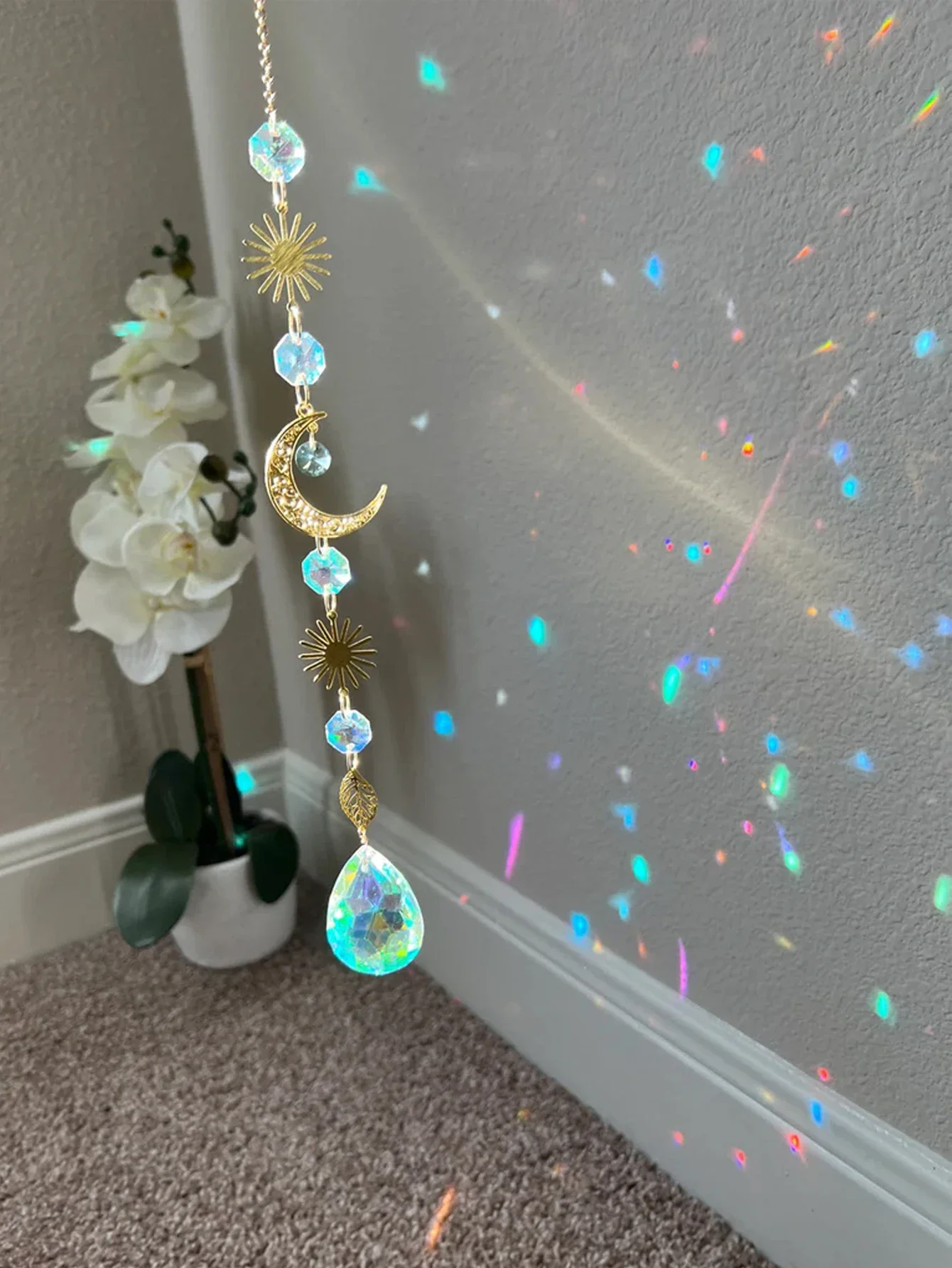 1pc Suncatcher dream catcher light catchercrystal hanging sun moon decor home decor gift halloween deco