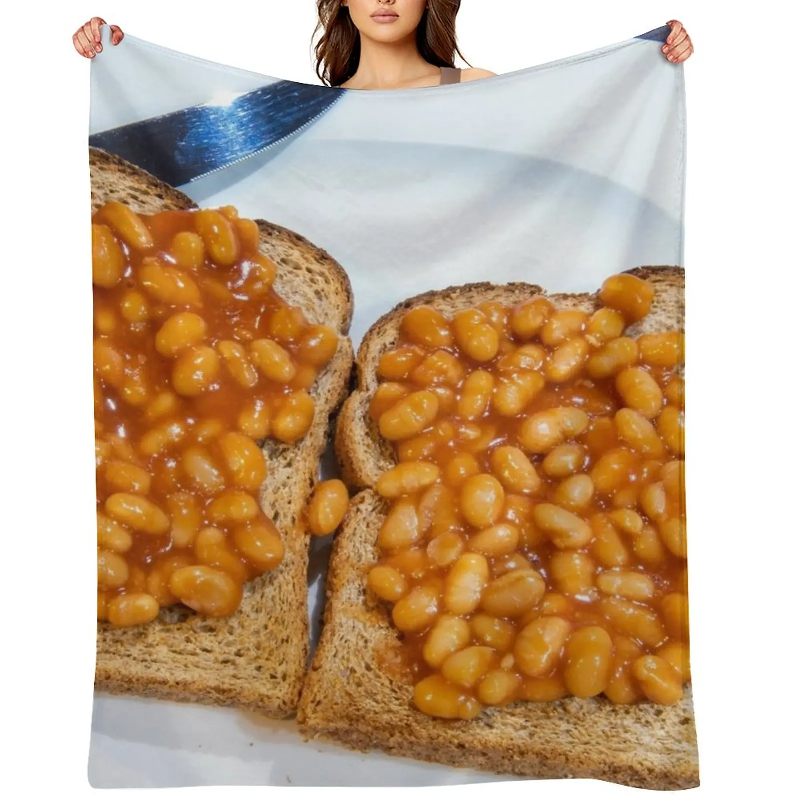 Baked beans on toast on white plate Throw Blanket Luxury Thicken Kid'S Soft Big Luxury Throw Blankets