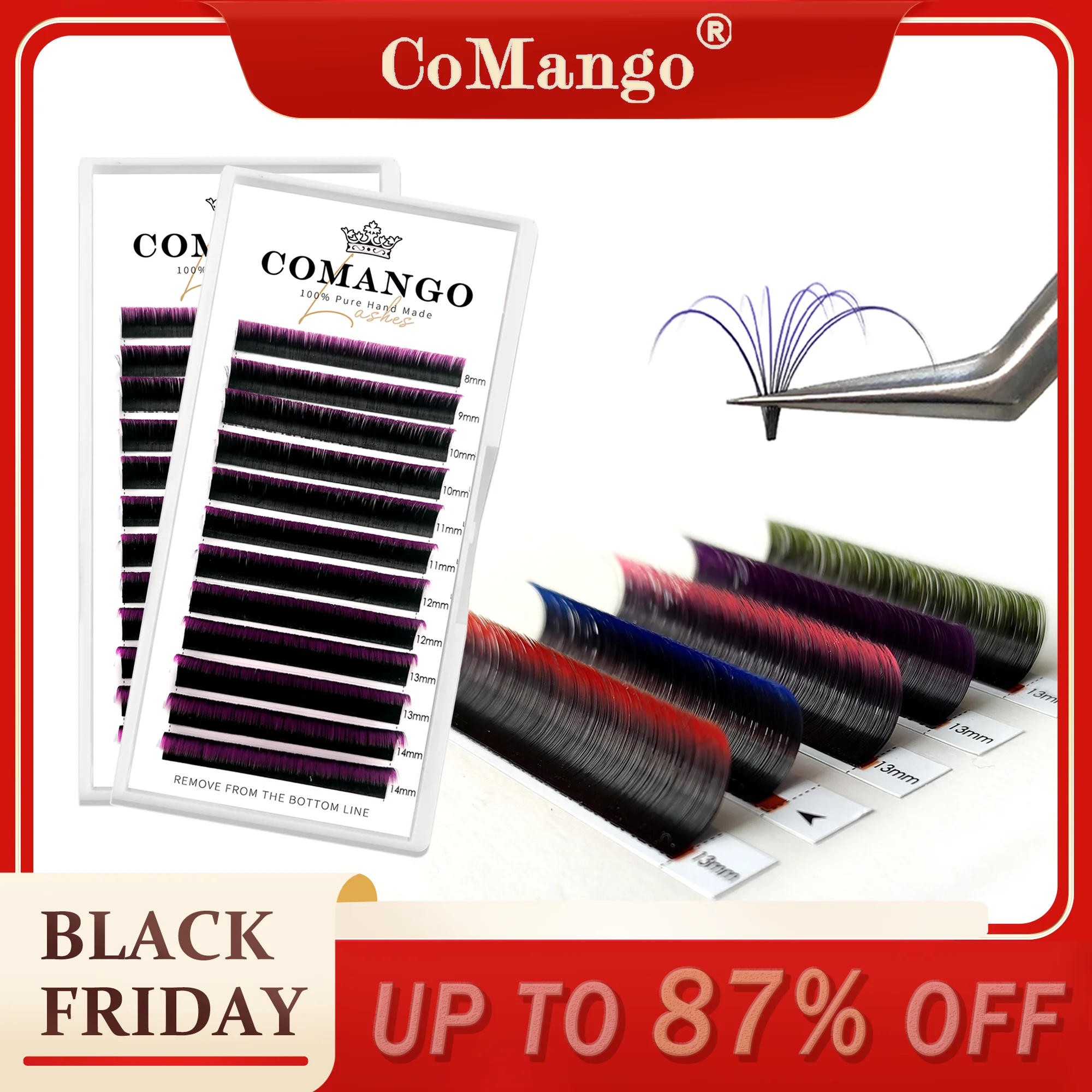 CoMango Ombre Colored Lashes Extension Easy Fan Volume Gradient Pink/Blue/Green/Purple Natural Soft Colorful Easy Fanning Lashes