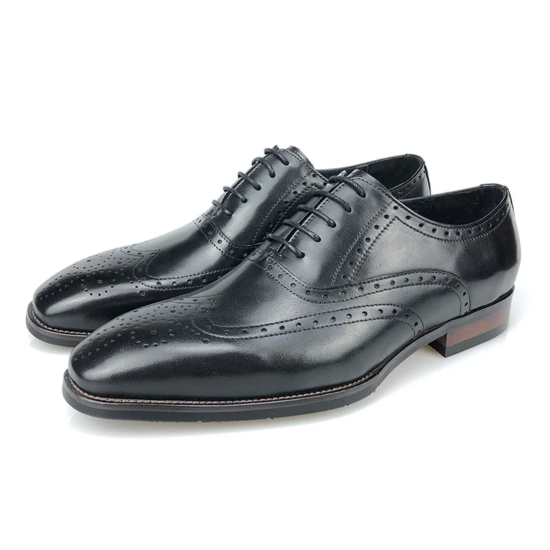 New  Genuine Leather Shoes Men Business Dress Formal Shoe British Carved Cowhide Top Layer Leather Shoes