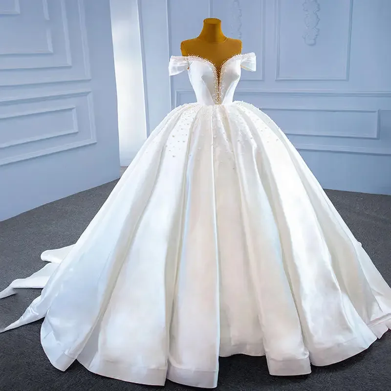 Maßgeschneidertes Brautkleid mit U-Ausschnitt, glänzenden Pailletten und Perlen für die Braut, Meerjungfrau, Kirche, plissiert, lange Ärmel, Satin-Brautkleider