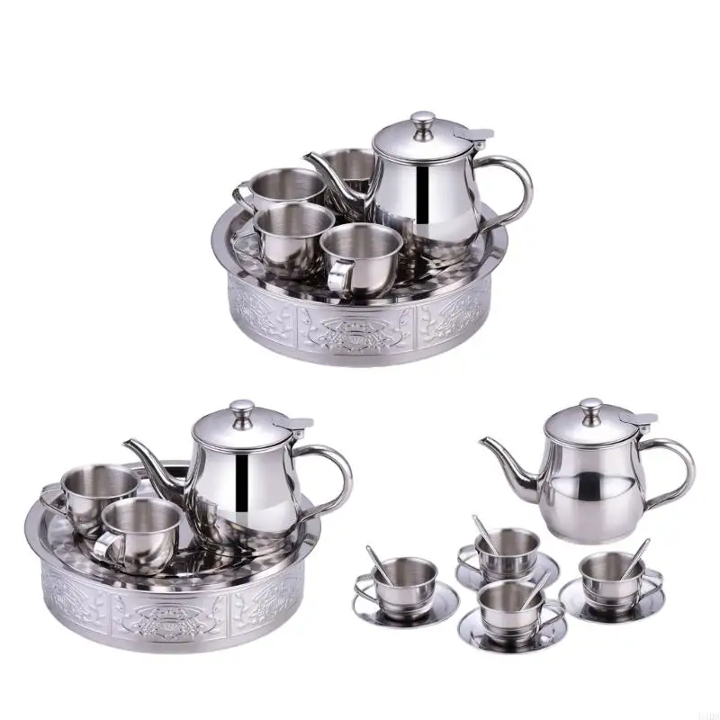 

54DA Stainless Steel Tea Set Toy Drinking Accessoreis For Kids Pretend Play Activity