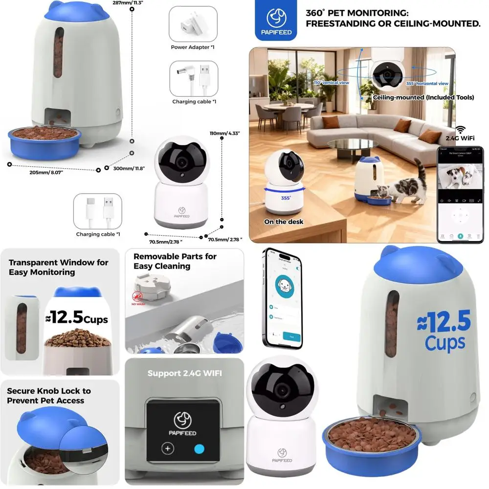 

Blue 3L WiFi Pet Feeder with App, Dual Power, 1080P Camera, Night Vision & Two-Way Audio