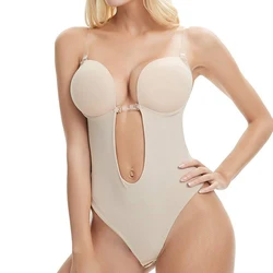 Invisible Underwear for Backless Dress Deep V-Neck U Plunge Thong Bodysuit Shapewear Transparent BraStraps Seamless Corset Bra