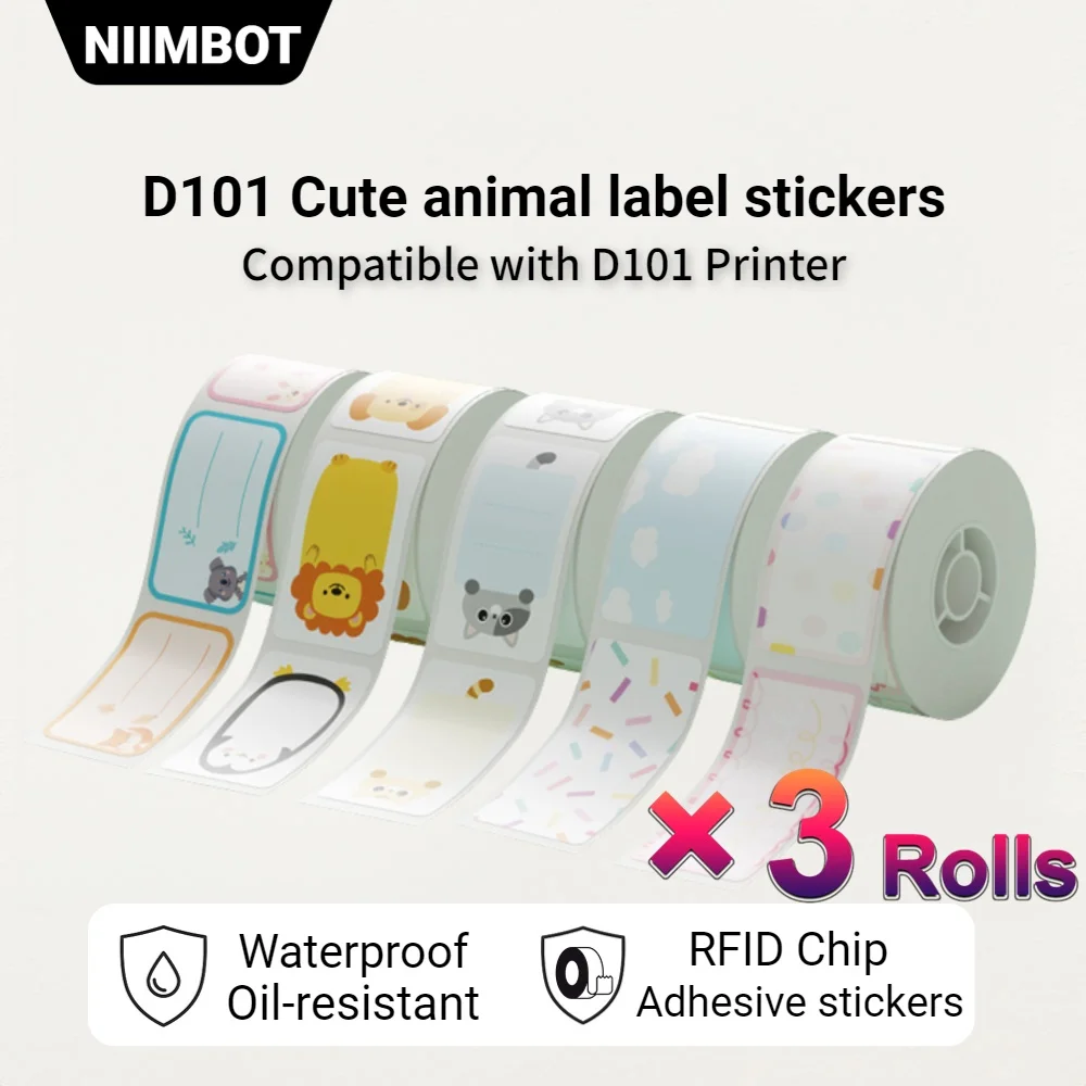 Niimbot D101 ملصق التسمية ، ورقة الطابعة ، أكثر لون لاختيار كيف جميلة مقاومة للماء ، 3 لفات