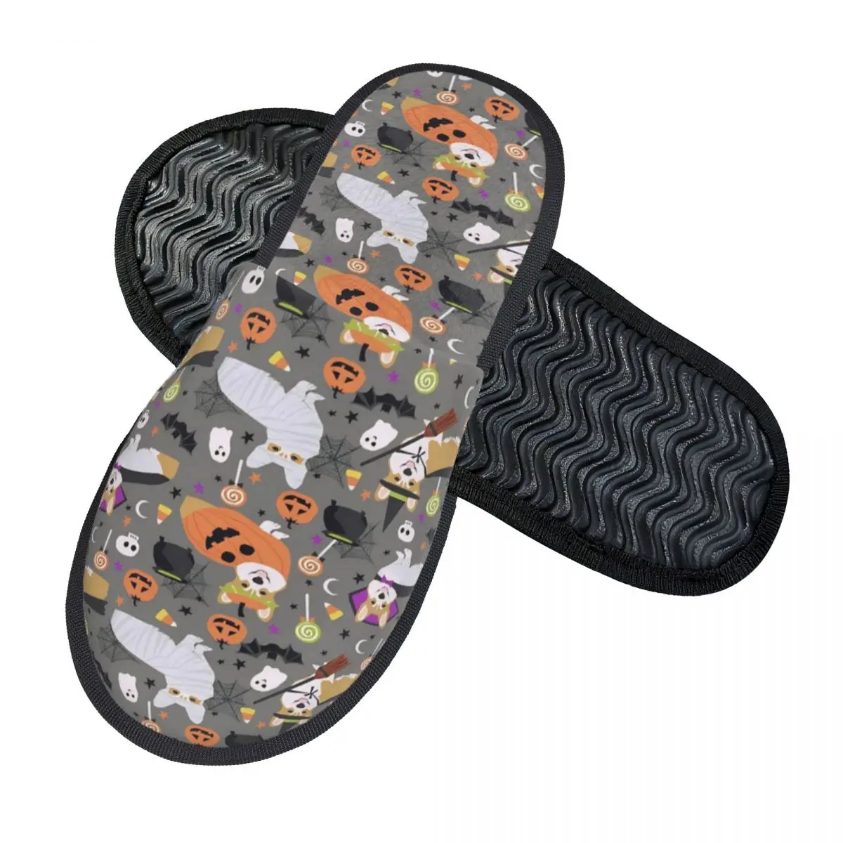 Winter House Cotton Slippers Halloween Ghost Pumpkin Spooky Witch Household Fur Slides Slippers Bedroom Cozy Anti-skid Slides