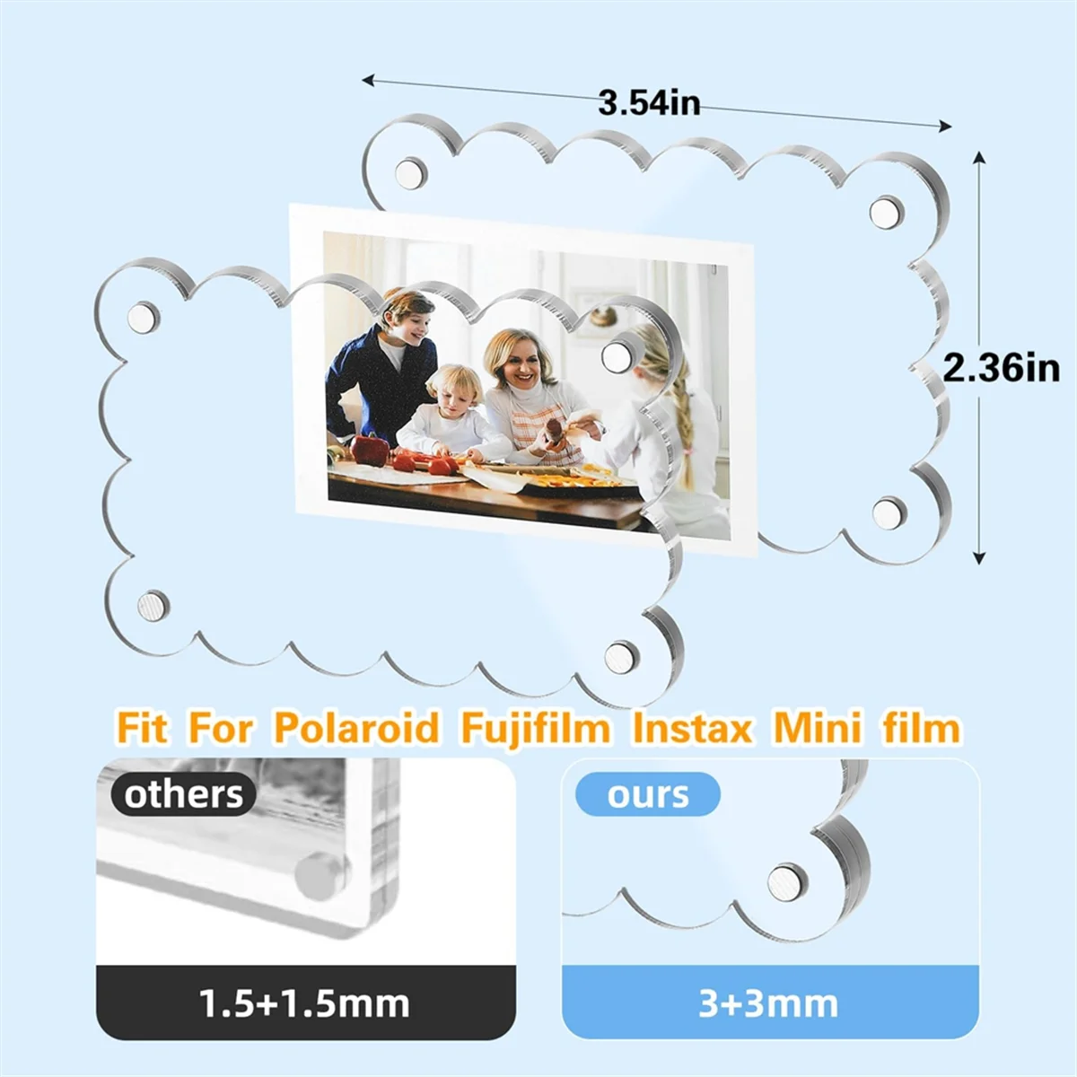 NEU 10er-Pack 2,36 x 3,54 Zoll Acryl-Kühlschrankmagnetrahmen gewellt, doppelseitiger Rahmen, Kühlschrankmagnet-Bilderrahmen