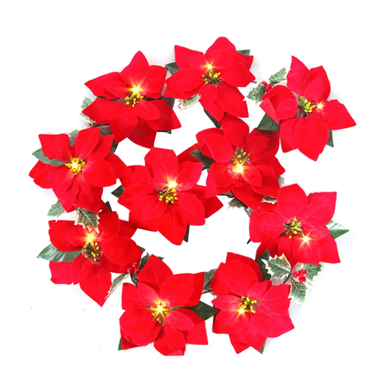 LED Artificial Poinsettia Garland Battery Powered String Fairy Light for Christmas Tree Window Home Accent