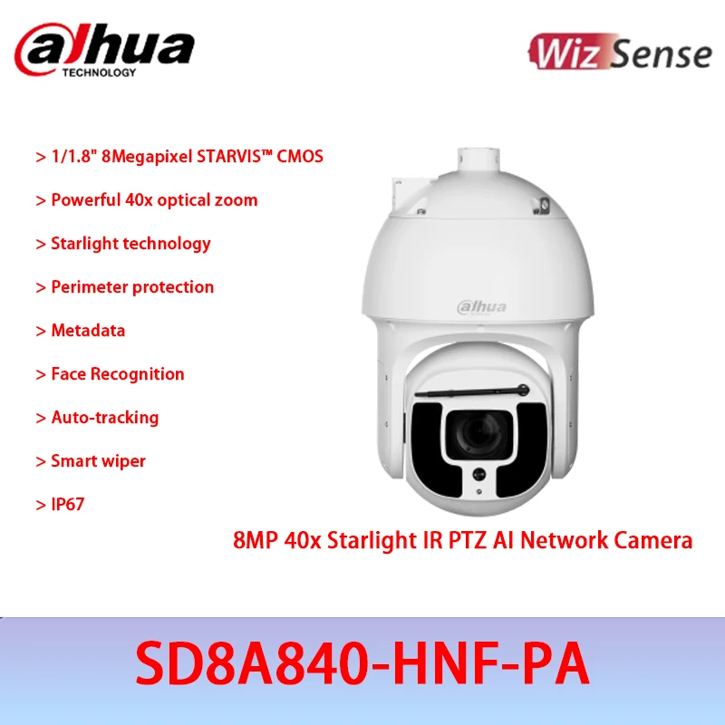 Dahua 8mp 40X PTZ Camera DH-SD8A840-HNF-PA Infrared WizMind AI Network PTZ Camera IR500m IVS Facial Recognition Intelligent Wipe