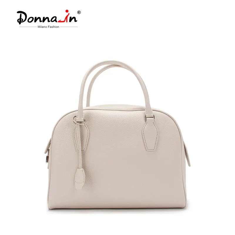 Donna-in Top Layer Cow Leather Handbag for Women Full Grained Top Handle Bag Genuine Minimalist Large Capacity Shell Shape