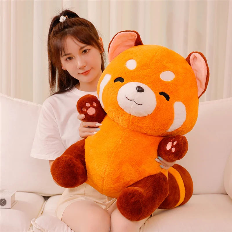 Stuffed Anime Figure Toy Turned Red Panda Plushie Doll Fluffy Hair Red Raccoon Animals Hug Throw Pillow Kids Gift Home Decor