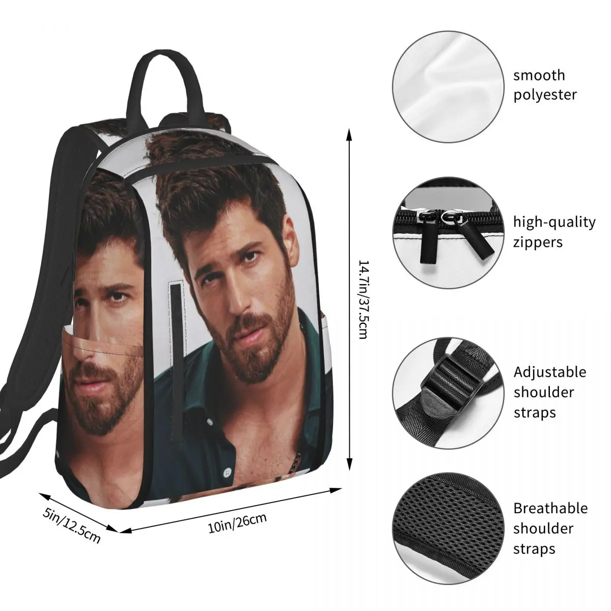 Actor Can Yaman Photo (12) Backpack Student BookBag Boys Girls School Bag Laptop Shoulder Bags Men Women