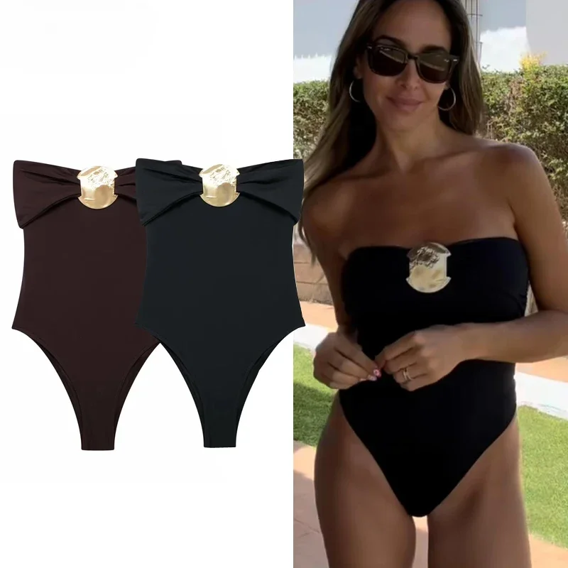 Sexy Body Woman Off Shoulder Black Bodysuit Women Strapless Bodycon Bodysuit Corset Backless Brown Women Beach Swimsuit