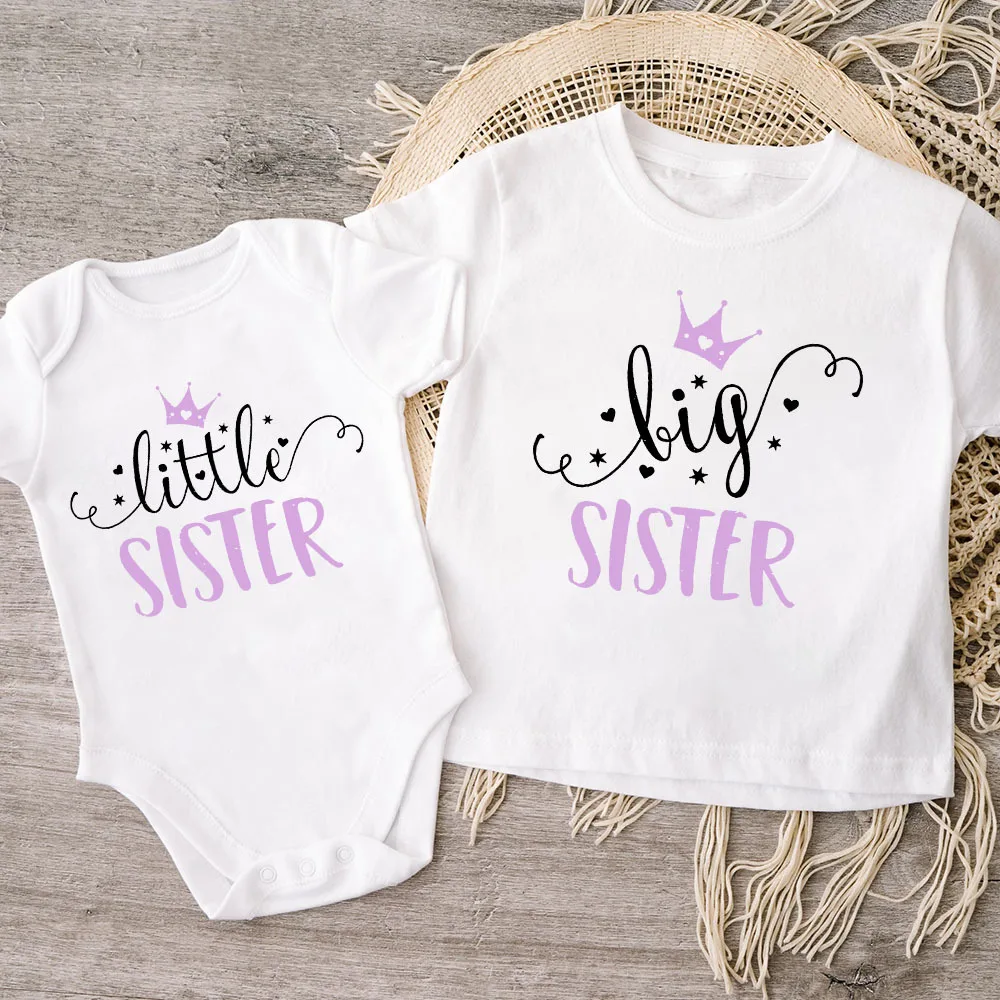 Big Sister Little Sister Family Matching Kids Clothes Short Sleeve T Shirt Baby Bodysuit Kid Jumpsuit Sisters Shirt and Bodysuit