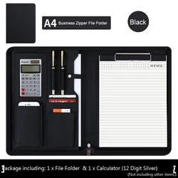 A4 Conference Padfolio Portfolio Folder Leather Contract File Folders for document Man Executive Briefcase Zippered Calculator