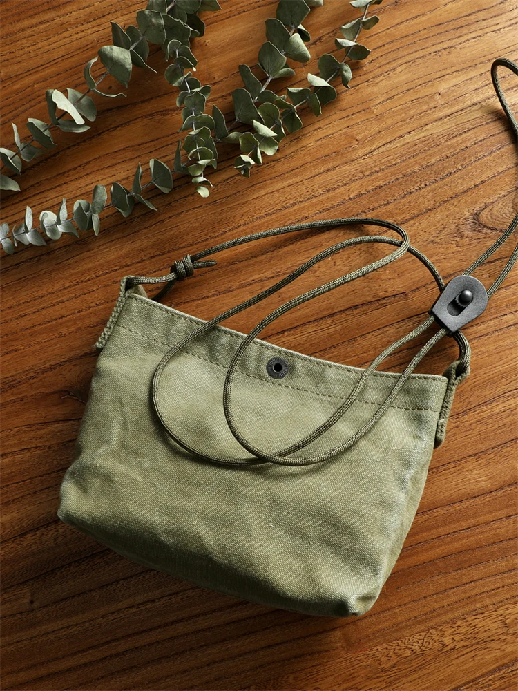 Retro Military Canvas Satchel Bag Heavy Washed Casual Unisex Crossbody Bag Fashionable Trendy Street Style Soft Shoulder Bag