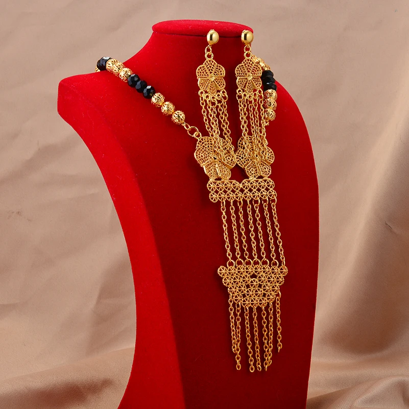 

Dubai Gold Color Jewelry Set For Women Necklace Earrings Luxury Nigeria Party Wedding African Jewelry Gifts