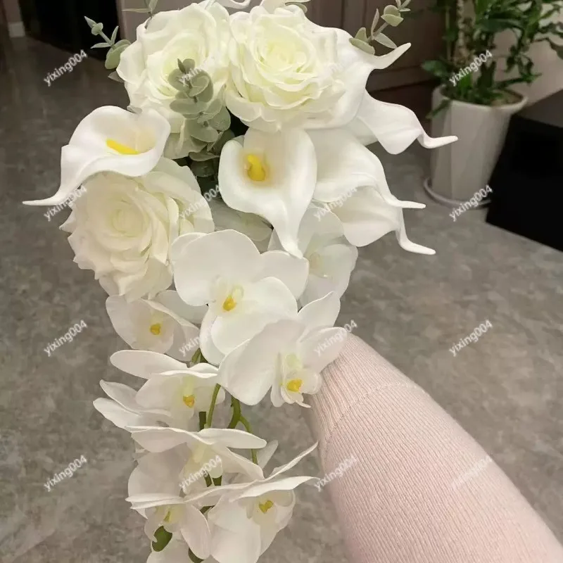 

Premium Sense Waterfall Simulation Flower Wedding Bride Holding Bouquet