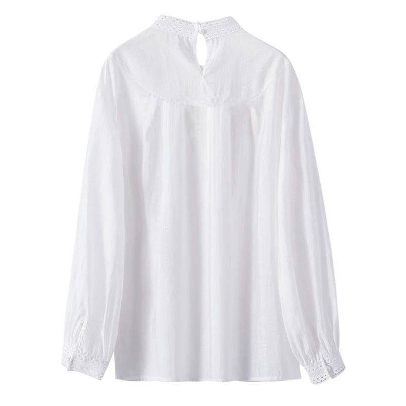 Elegant Chic Simple Sexy Hollow Stand Collar Tops Women 2022 Spring Fall Casual White Long Sleeve Loose All-match Blouse Camisas