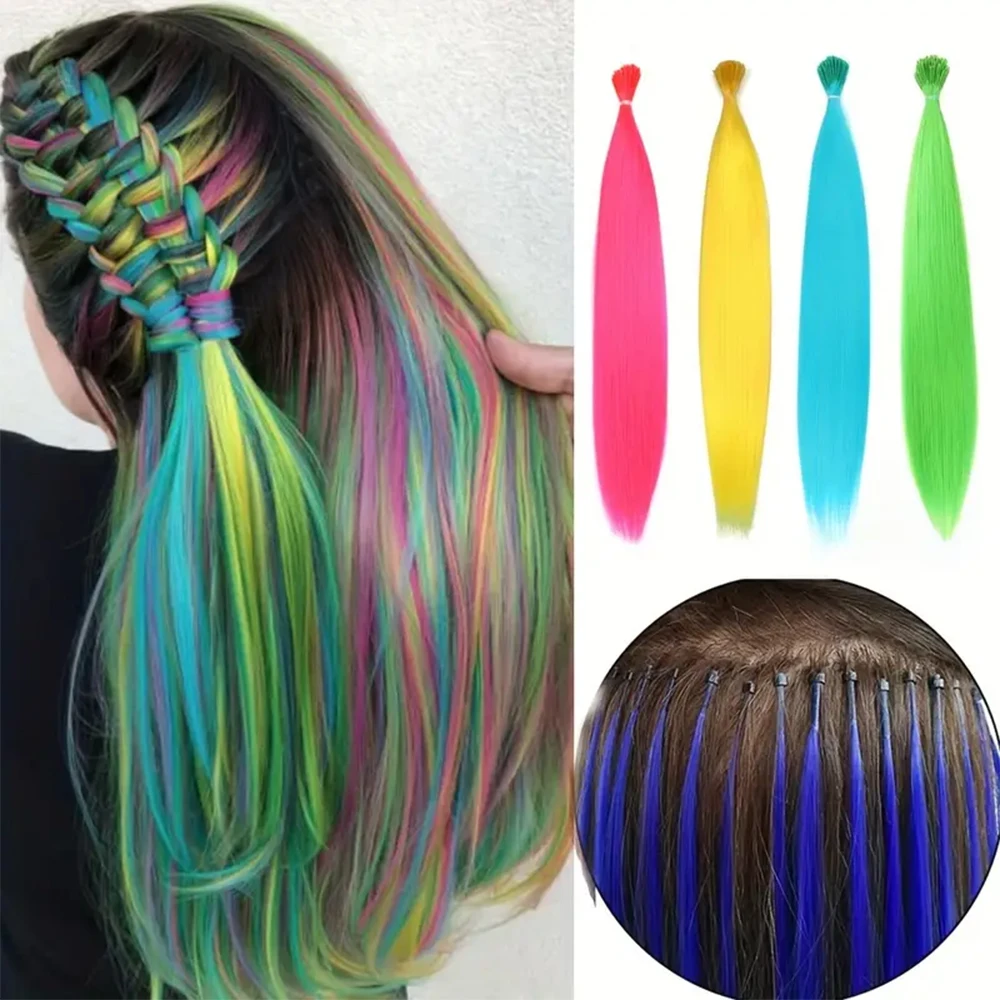 40cm 10root/pack Colorful I-Tip Keratin Fusion Synthetic Hair Extensions Y2K Lolita cosplay women girl Straight Hairpiece wigs