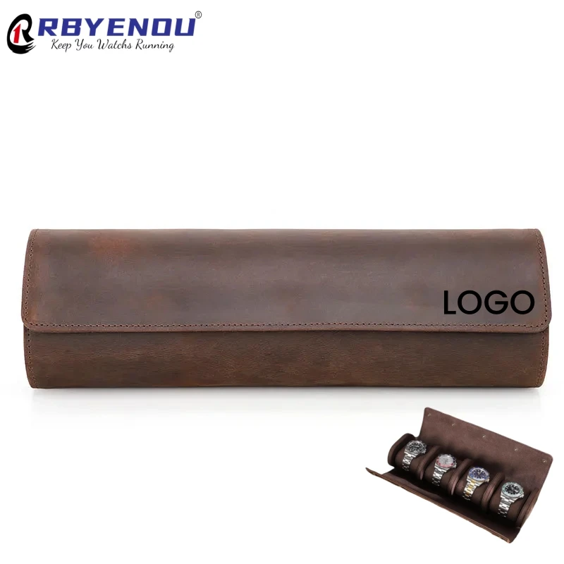 

For Rolex Watch Roll case 4 Slots Leather Travel Watch Boxes Organizer Free Customized logo Name Personalize Gift Cases OEM