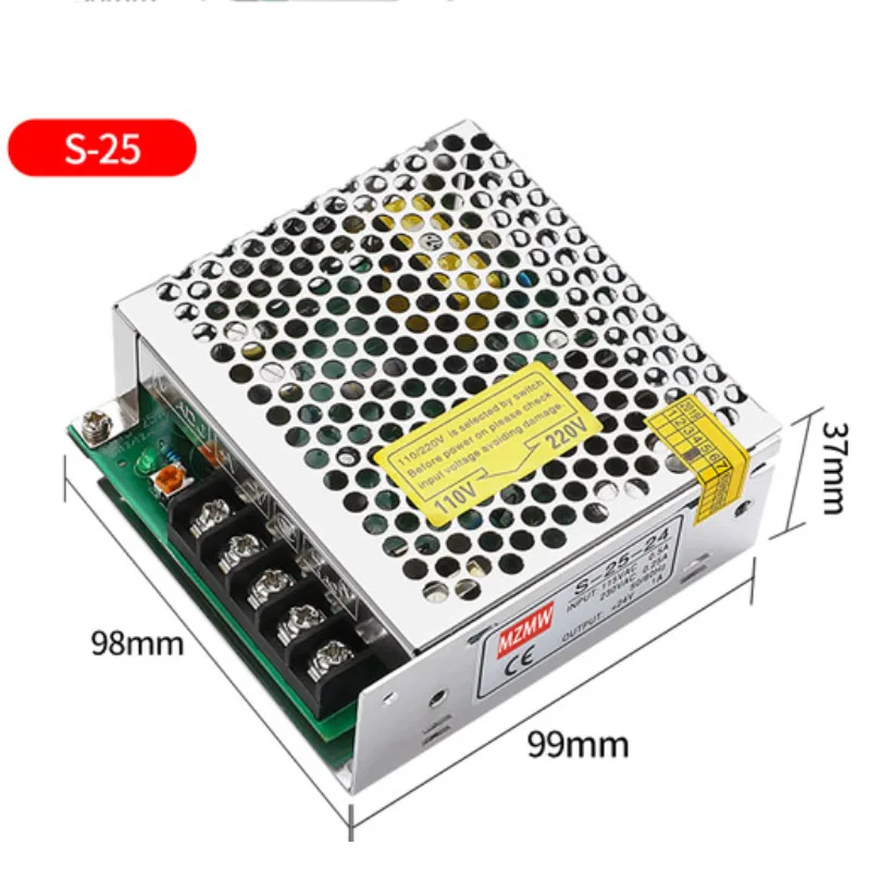 MZMW 15W 25W Switching Power Supply 5V 12V 24V Mini Size 110V 220v AC/DC Ultra-thin SMPS LED Driver Adapter S-25-5 S-25-12