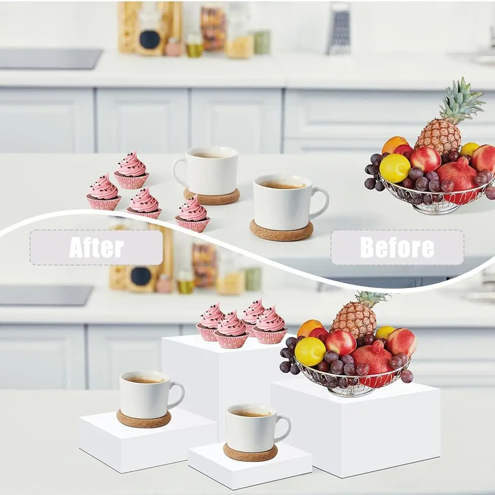 4 Pcs Acrylic Risers For Display White Risers Buffet Risers Dessert Display Stand Hollow Bot 4 Different Size Cube Acrylic