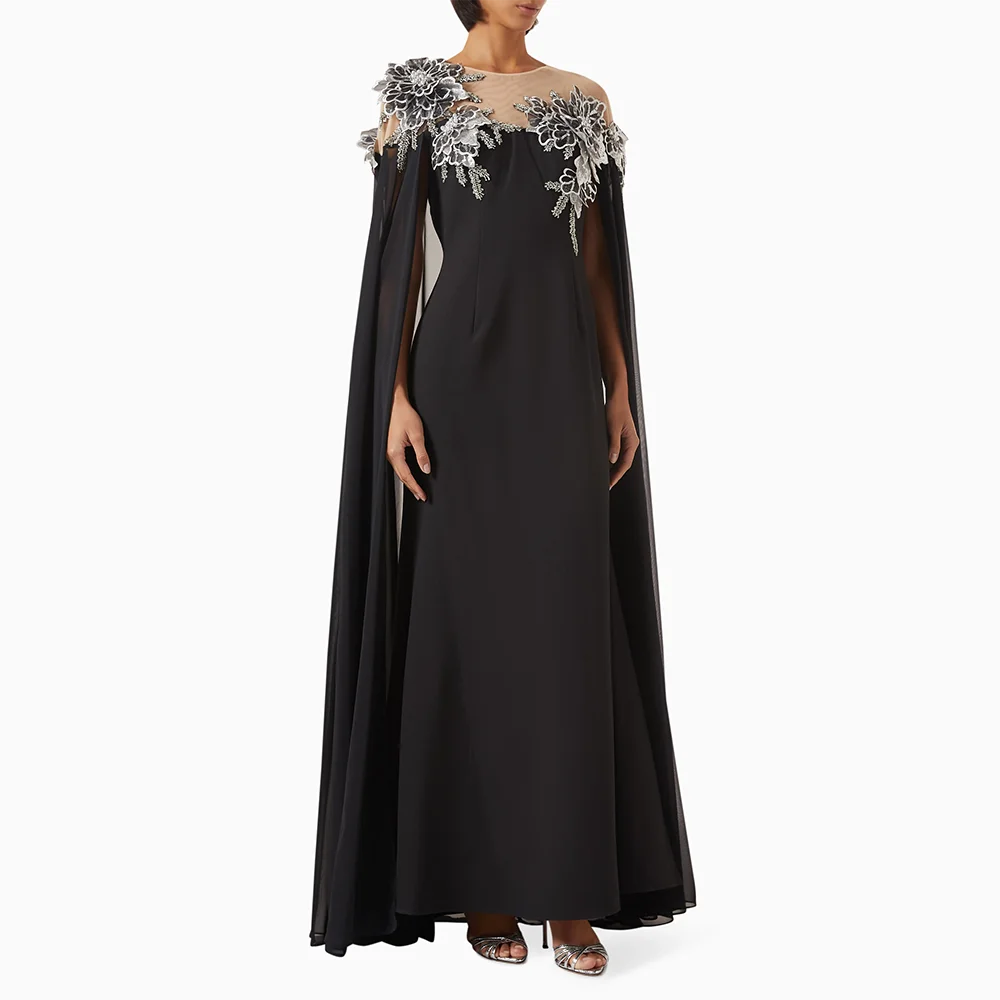 

Customized Black O-Neck Long Evening Dresses Elegant Formal Occasion Prom Gowns Bead Crystal 2025 Floor Length Prom Dresses