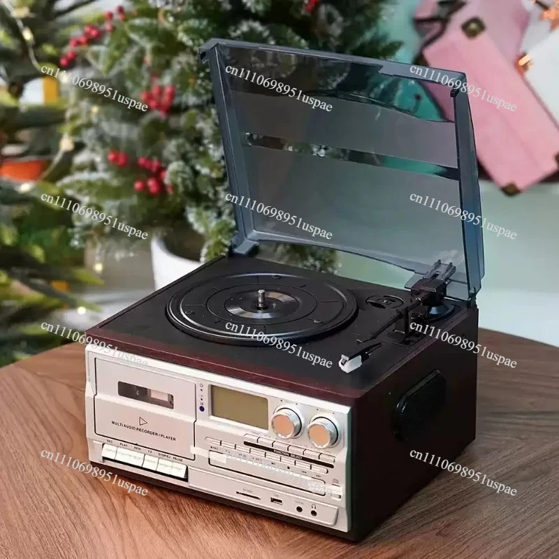 For Retro Vinyl Record Player with Bluetooth Speaker, Cassette, USB Flash Drive and Radio, Multi-functional CD Player