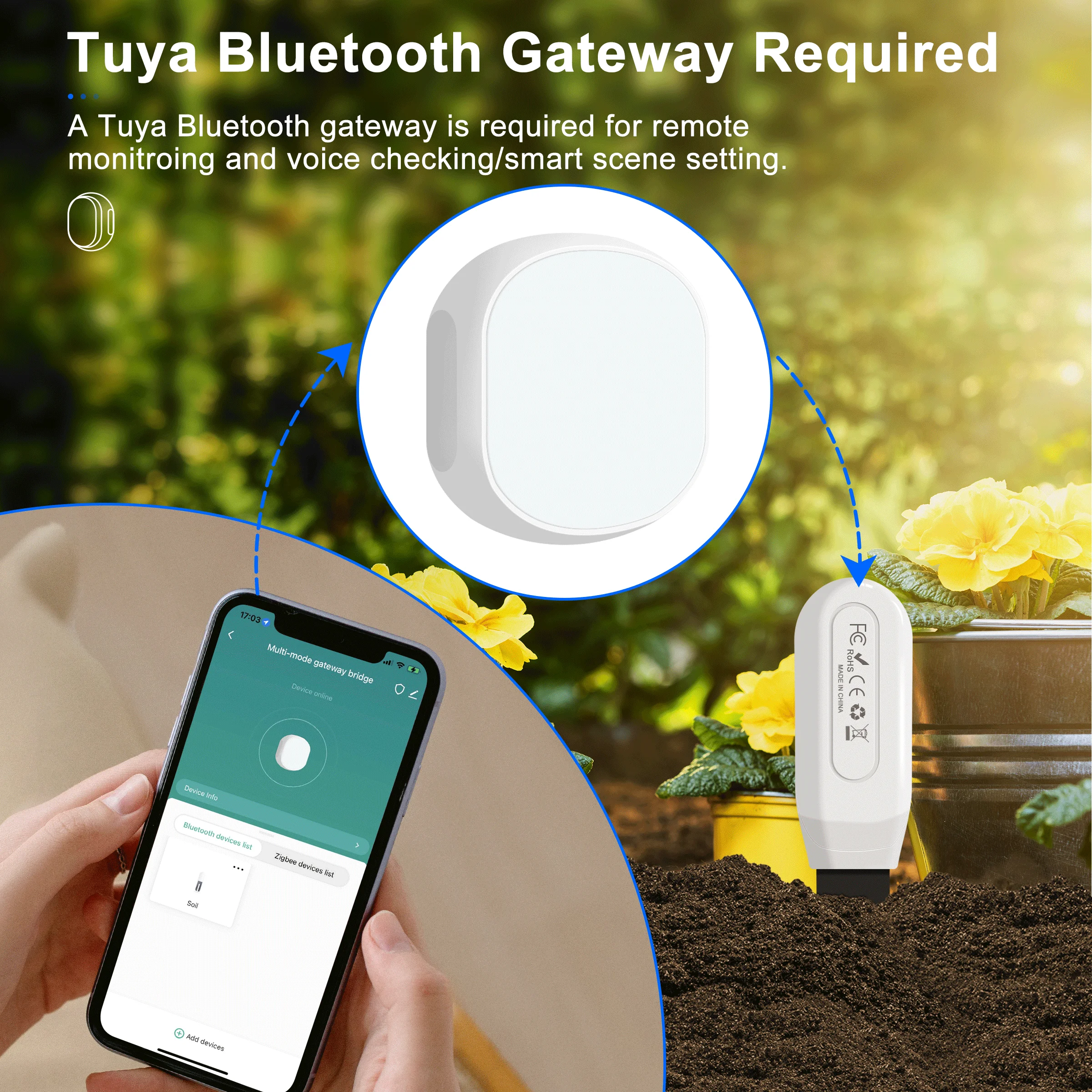 GIRIER Smart Bluetooth Soil Moisture Meter Temperature and Humidity Sensor for Greenhouse Garden Plant Supports Alexa Hey Google