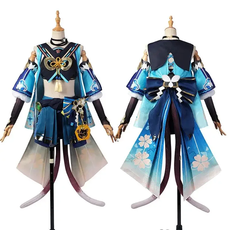 키라라 코스프레 의상 가발 게임 겐신 임팩트 귀 꼬리 귀여운 고양이 귀여운 키라라 드레스 할로윈 키티 의상 여성용