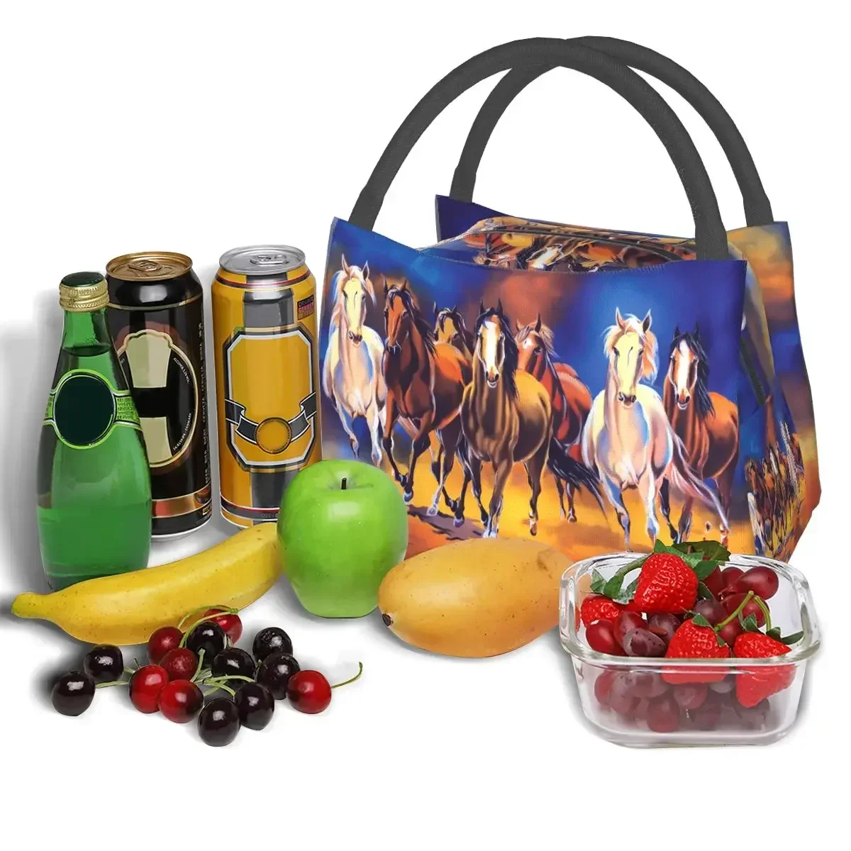 Seven Horse Painting In Vaastu Horses Lunch Box Merch Waterproof Insulated Canvas Cooler Thermal Cold Food Picnic Lunch Box