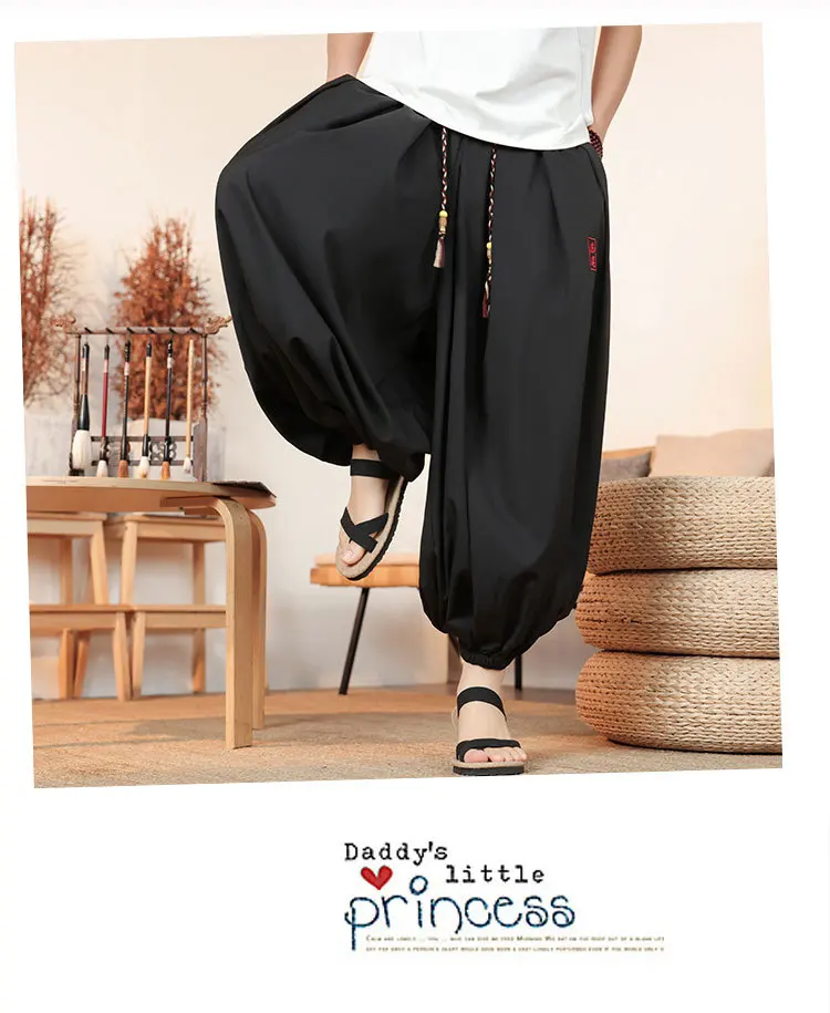 Plus Size 8XL Pants Men Summer Ice Silk Thin Lantern Pants Men Fashion Loose Breathable Casual Comfortable Wide Leg Trousers Men