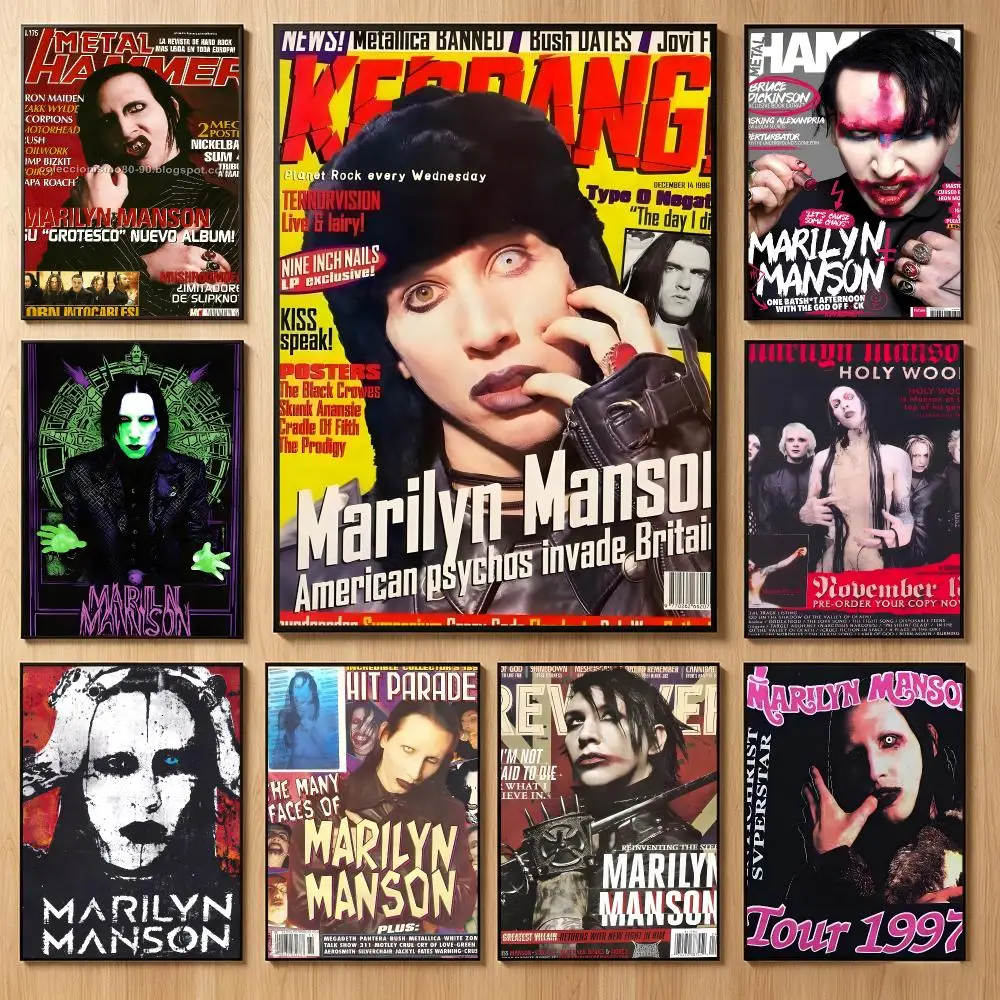 Gothic Rock-Singer M-Marilyn Manson Poster Classic Self-Adhesive PP Wall Sticker for Living Room Bar Decor Gift
