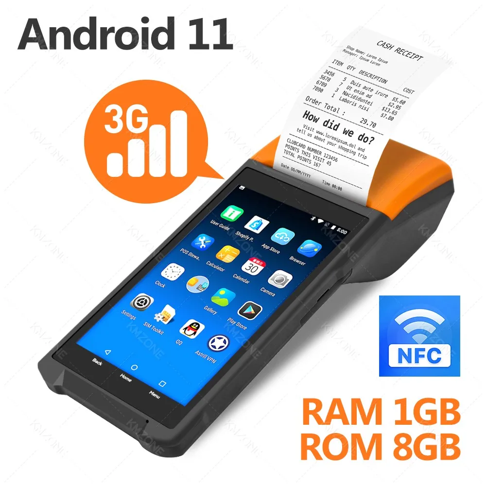 Android 11/13/14 PDA Terminal POS Machine 5.0 "Touchscreen Ingebouwde 58mm Bluetooth Thermische bonprinter Ondersteuning Wifi GPS