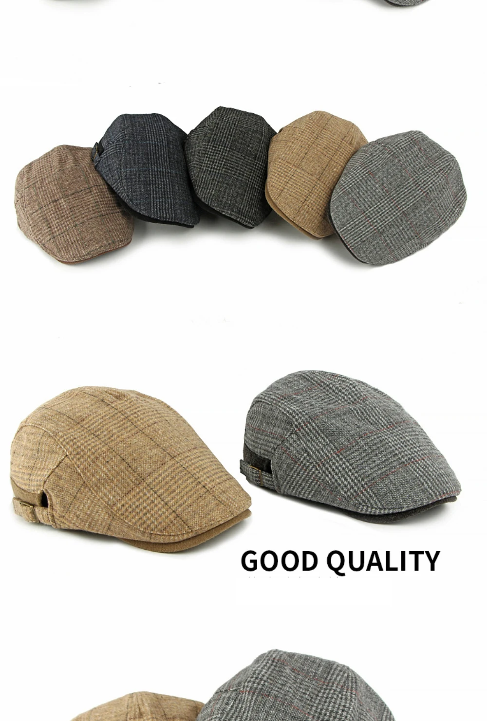 HT4934 Herren Berets Frauen Neue Herbst Winter Wolle Baskenmütze Hut Plaid Künstler Maler Hut Einstellbare Ivy Flache Kappe Männlich Weiblich Baskenmütze Kappe – Detail 3