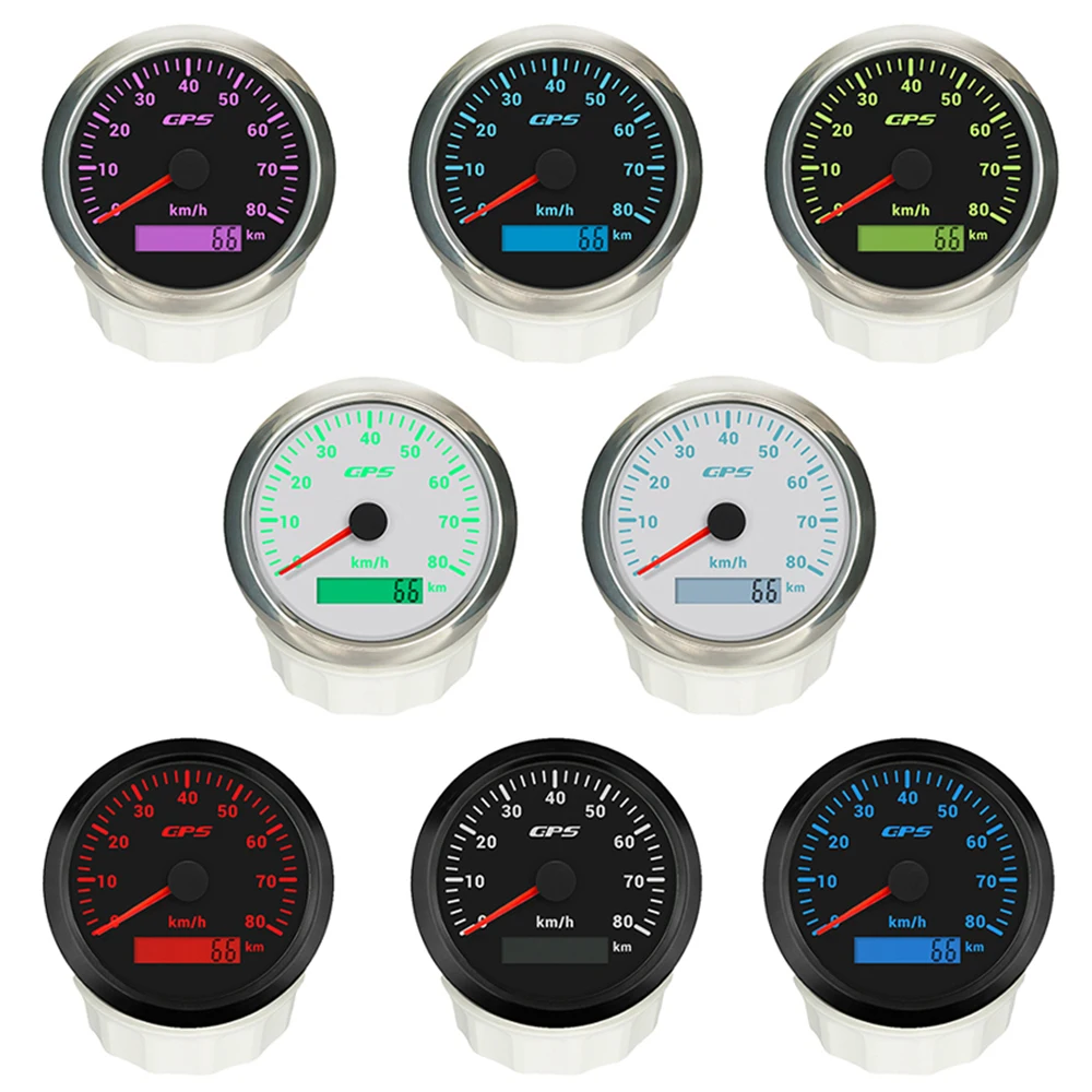 ELING Newest 12V 24V 85mm (3 3/8'') GPS Speedometer Odometer 0-80km/h with 7 Color Backlights for Truck Boat Car Universal