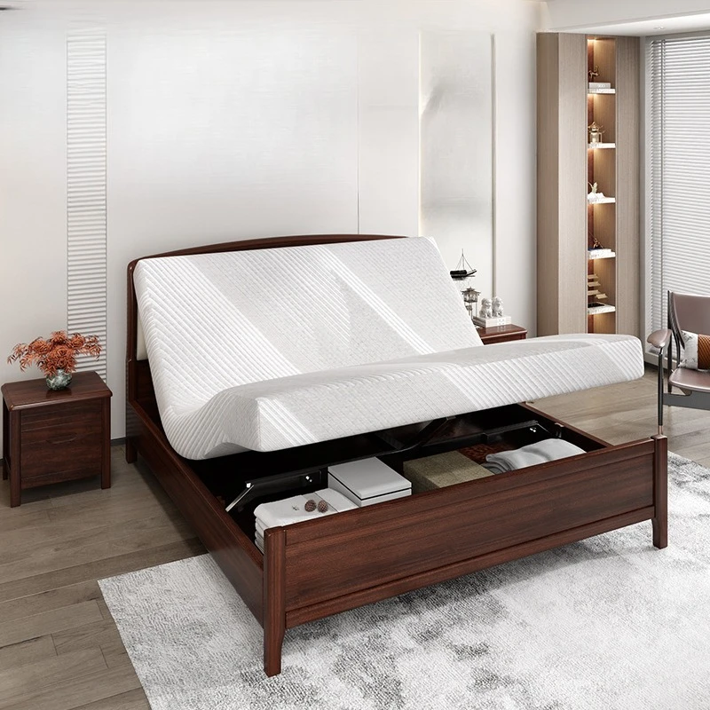 

Solid wood smart bed New Chinese storage Home multi-functional lifting Zero gravity Leather soft with massage