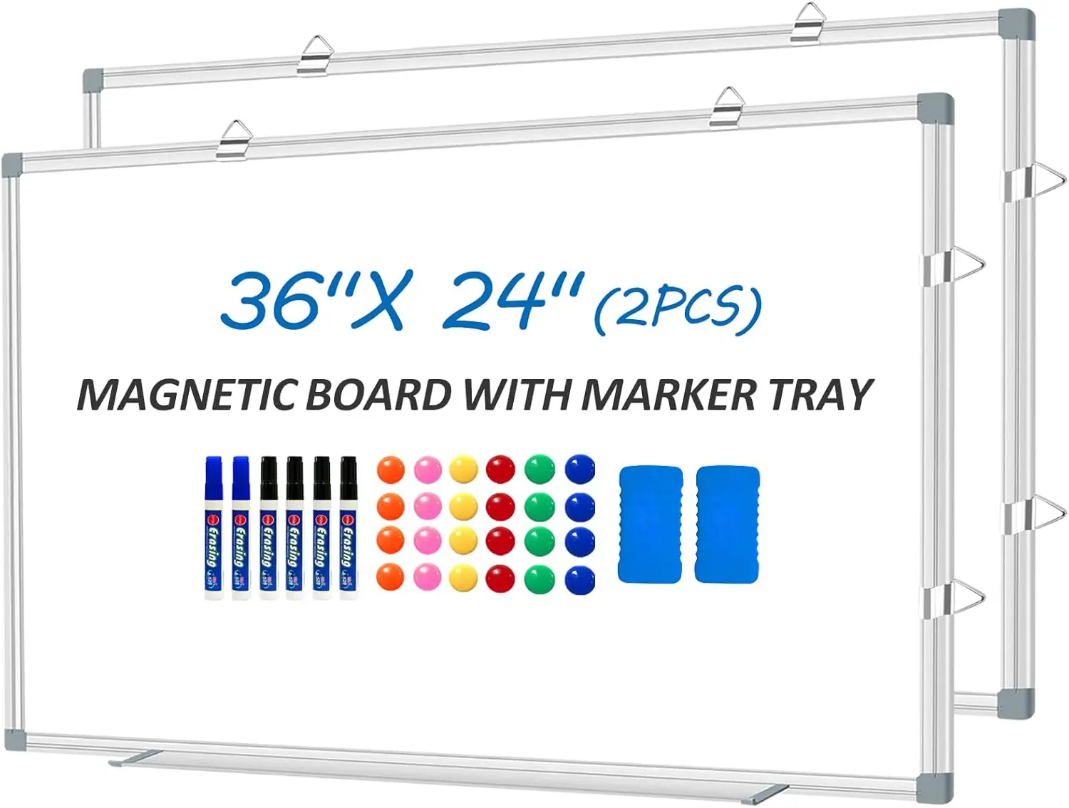 

White Board Dry Erase 36"x24" 2-Pack Magnetic Aluminum Frame with Pen Tray for Office Classroom Home