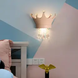 Girl Bedside Lamps Crystal Pendant Crown Wall Lamp Modern Luxury Children's Bedroom Princess Room Decor Night Lights Wall Light